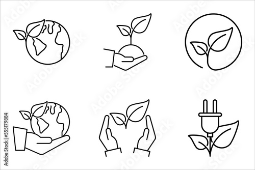 Eco friendly related thin line icon set. Linear ecology icons. Environmental sustainability simple symbol. vector illustration on white background.