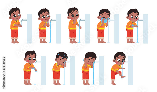 Kid Performing Wudu Islamic Ablution Step by Step photo