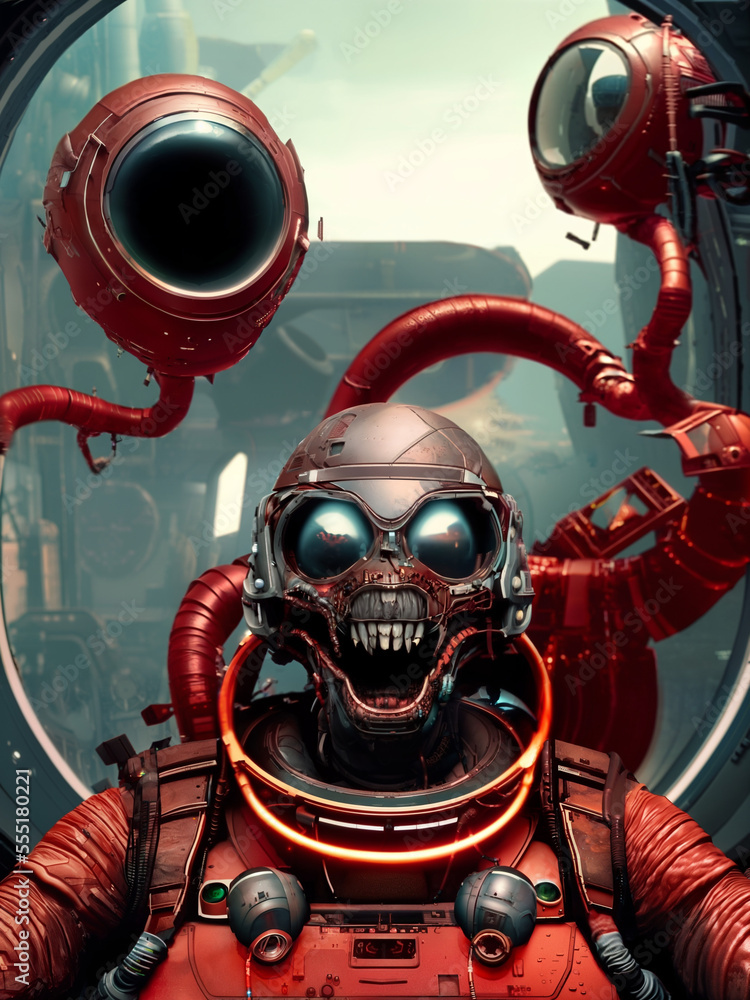 Fototapeta premium monstrosity piloting, Horror science fiction, made with AI, Artificial Intelligence