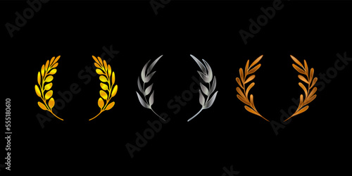 Golden, silver, bronze winner wreaths, crowns