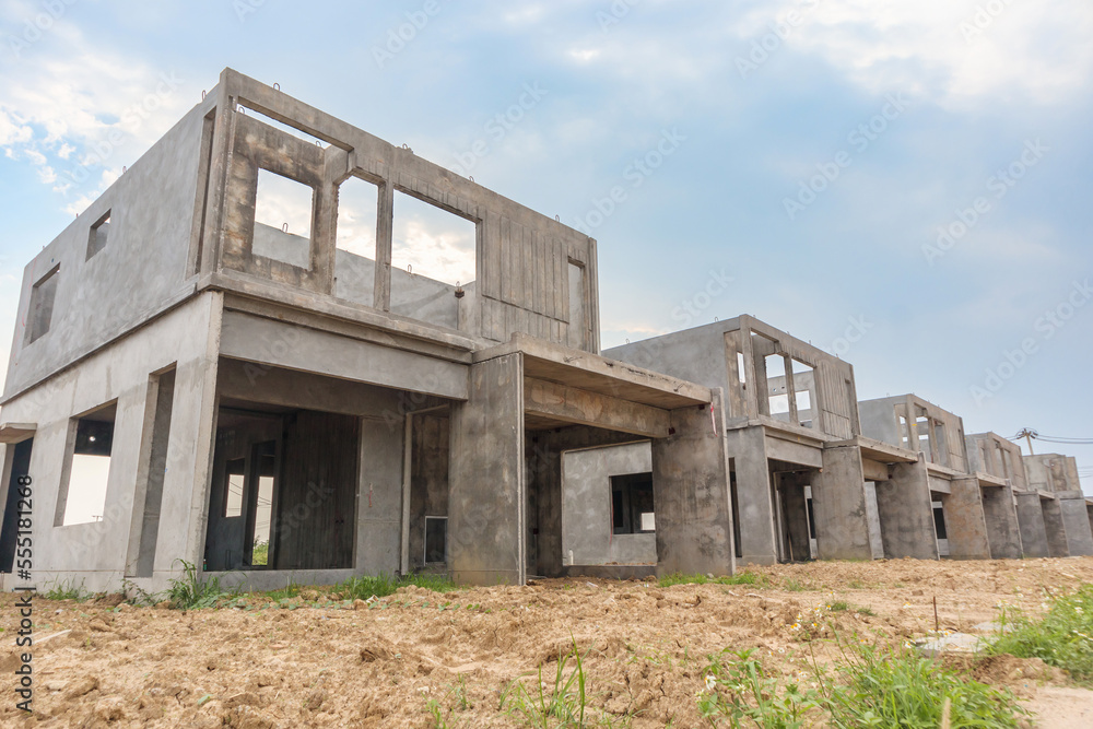 construction residential new house with prefabrication system in progress at building site construction residential new house with prefabrication system in progress at building site