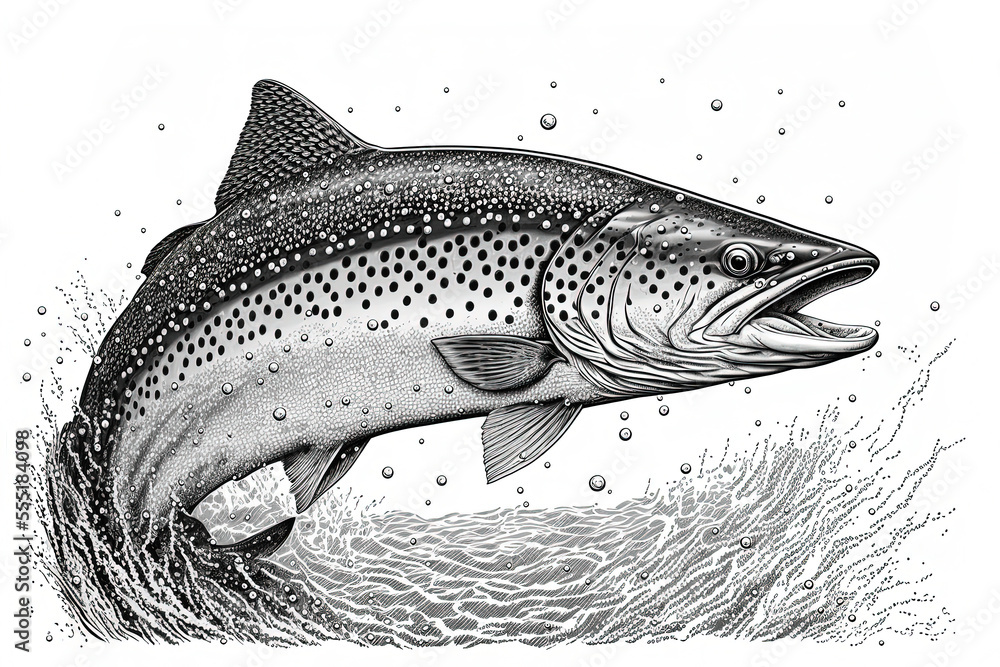 Fine Art Salmon Engraving Fine Art Salmon Engraving