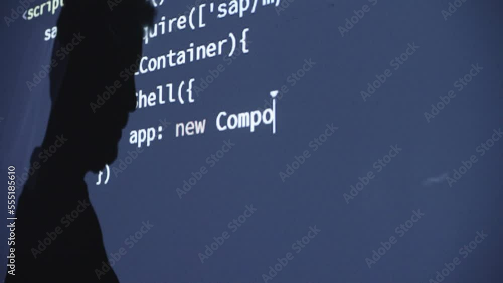 Silhouette of programmer coding. Man coding html and programming .Web developer concept
