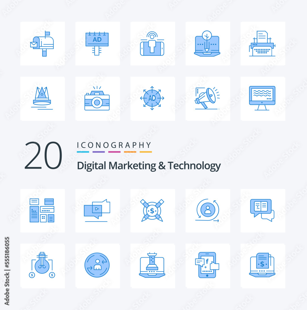 20 Digital Marketing And Technology Blue Color icon Pack like messages ...