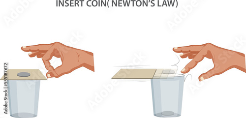 Obraz na plátně The inertia experiment with a postcard and coin illustrates Newton’s First Law o