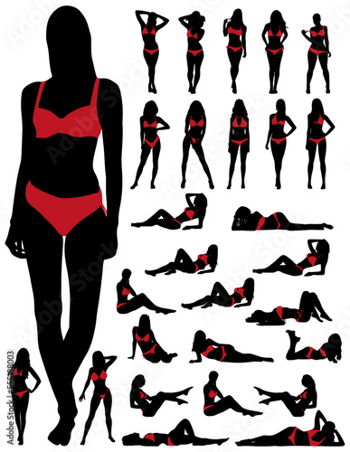 Bikini girl silhouette collection.Bikini girl silhouette set