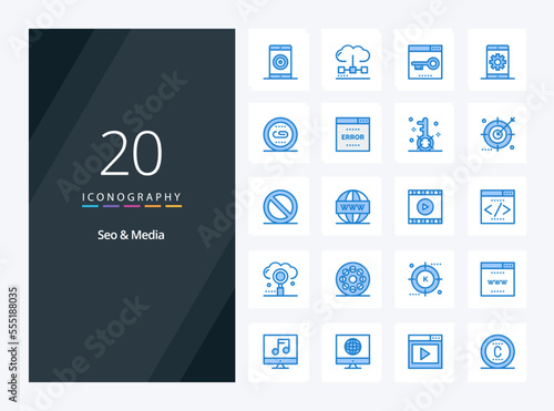 20 Seo Media Blue Color icon for presentation