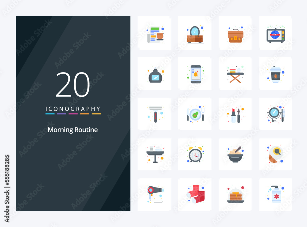 20 Morning Routine Flat Color icon for presentation