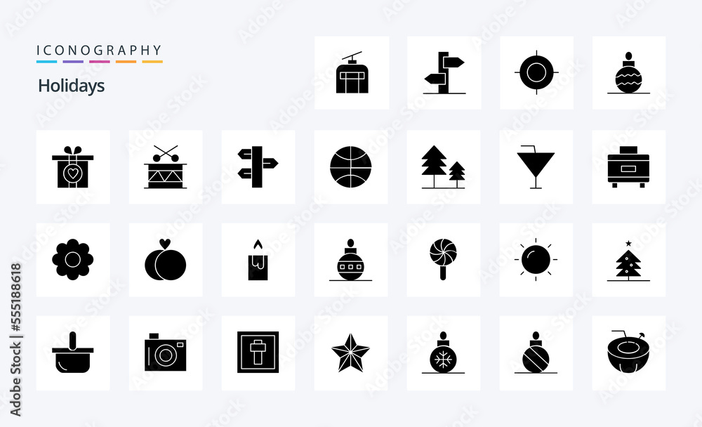 25 Holidays Solid Glyph icon pack