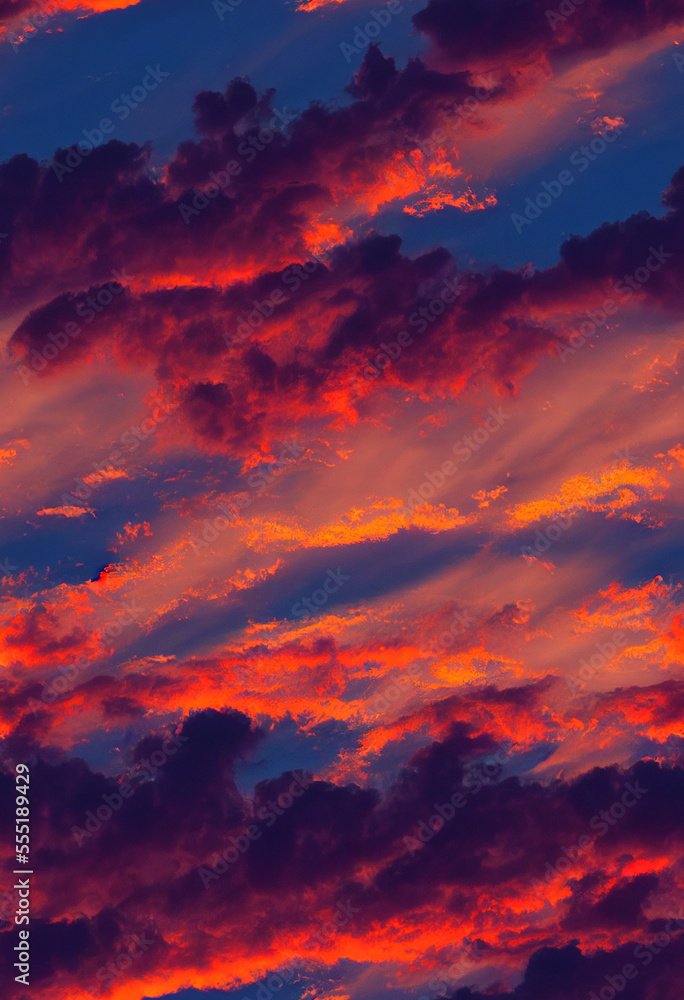 Beautiful Dramatic sunset with scary orange sky Generative AI