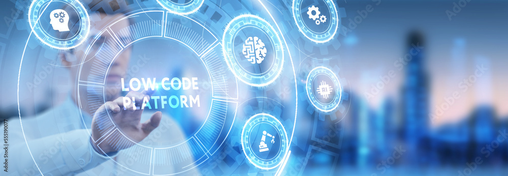 Low Code software development platform technology concept. Low Code software development platform technology concept.