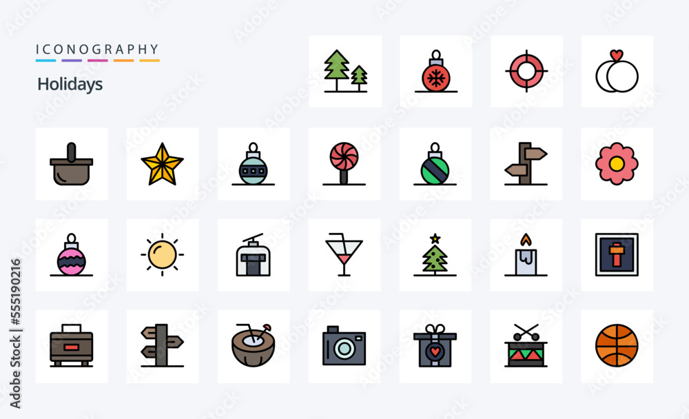 25 Holidays Line Filled Style icon pack