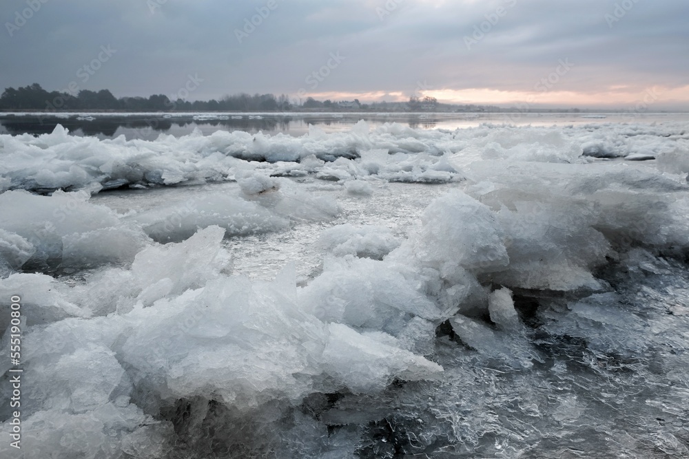 Frozen coast by estuary of Vistula, Sobieszewska Island, Poland