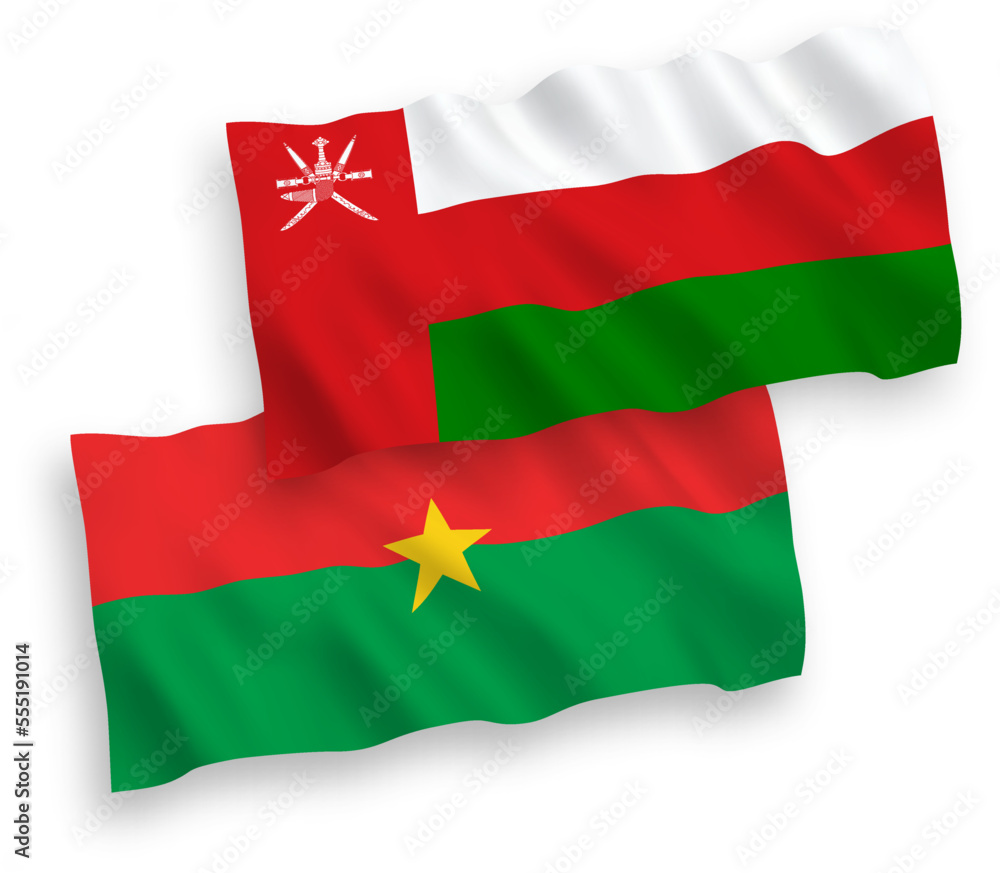 Flags of Sultanate of Oman and Burkina Faso on a white background Flags of Sultanate of Oman and Burkina Faso on a white background