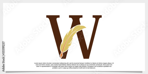 letter w feather logo design with feather pen icon concept
