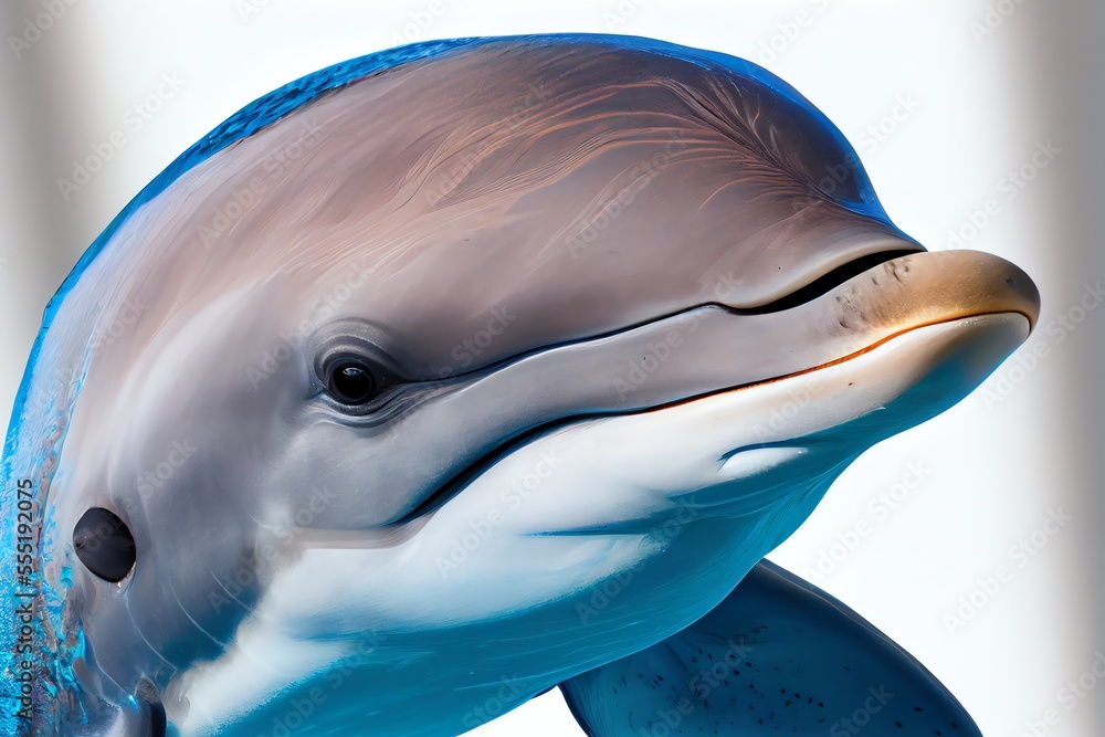 Fototapeta premium Close-up of a Dolphin isolated on a white background. Generative AI