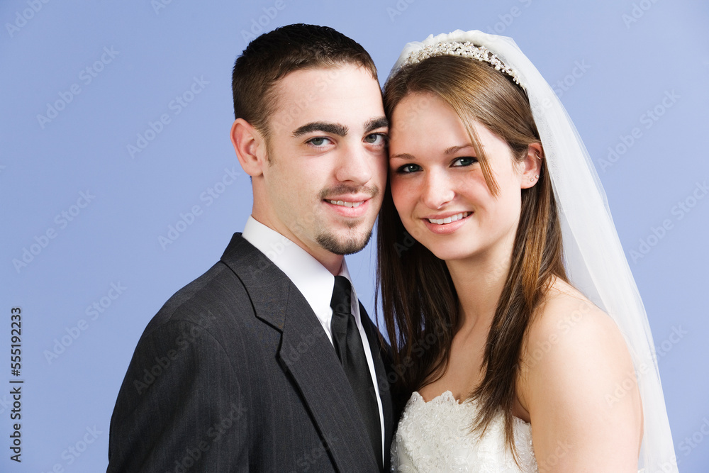 Portrait of a smiling bride and groom. Portrait of a smiling bride and groom.