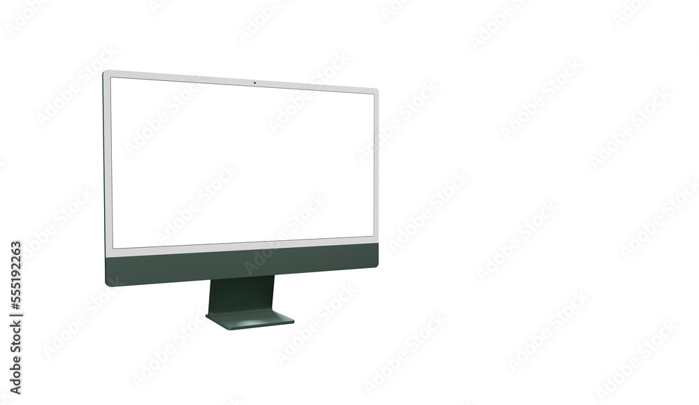 Computer display with blank white screen 3d - obrazy, fototapety, plakaty 