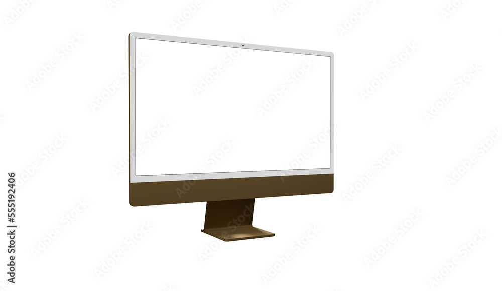 Computer display with white blank screen. Front view. Isolated on white background. 3D illustration. Computer display with white blank screen. Front view. Isolated on white background. 3D illustration.