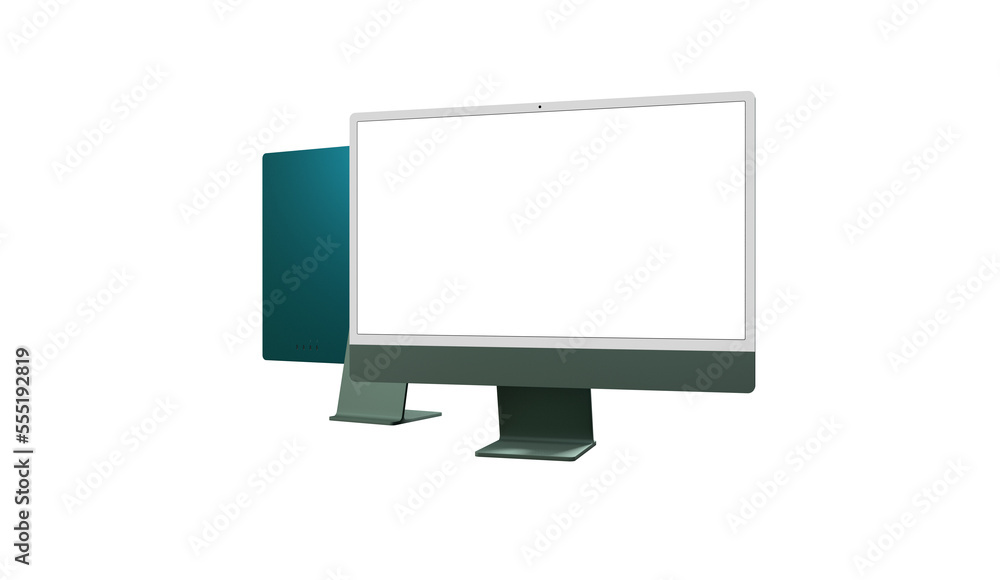 Realistic 3D Computer, with a white screen, isolated on a background Realistic 3D Computer, with a white screen, isolated on a background