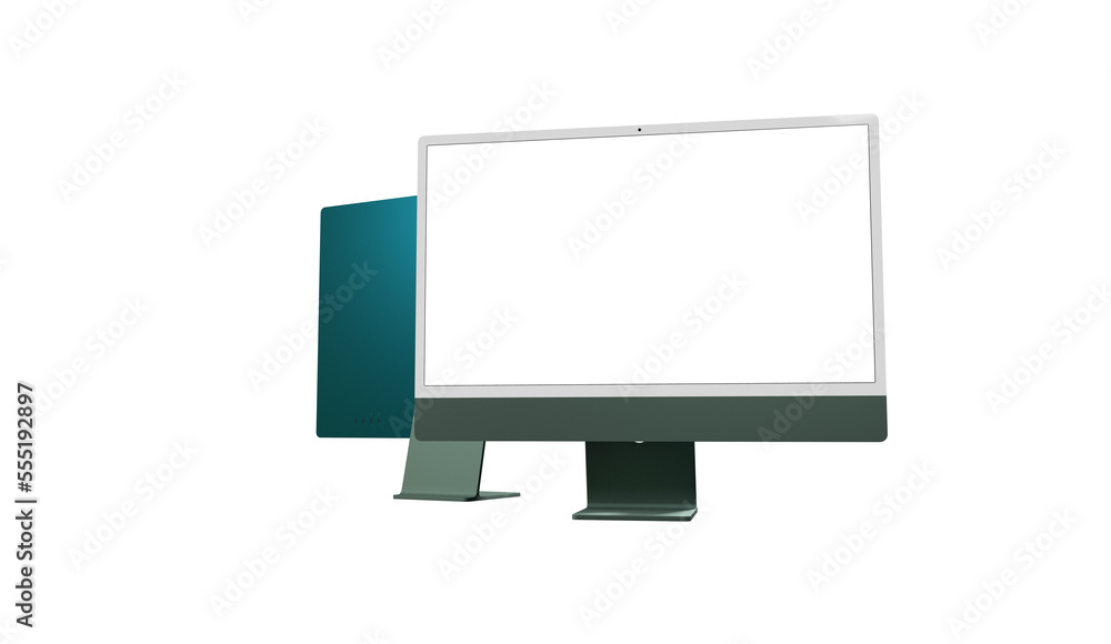 Realistic 3D Computer, with a white screen, isolated on a background Realistic 3D Computer, with a white screen, isolated on a background