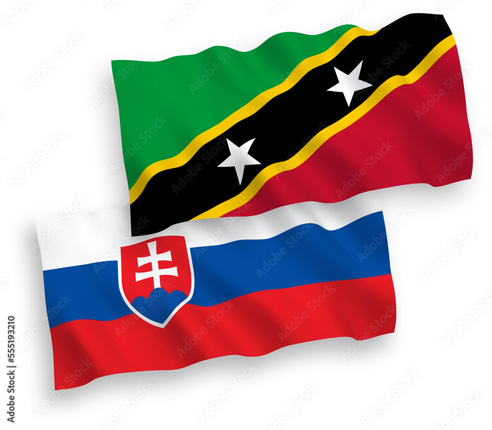 Flags of Slovakia and Federation of Saint Christopher and Nevis on a white background