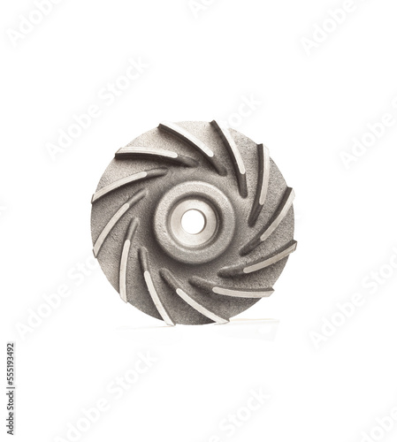 Фотография Front view of the new impeller and fan blades on white isolated.