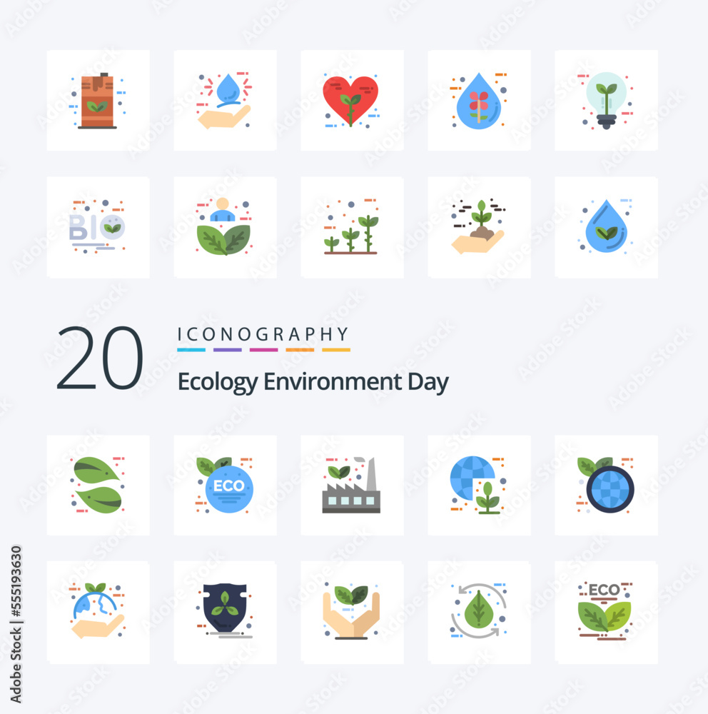 20 Ecology Flat Color icon Pack like earth day world doodle green global