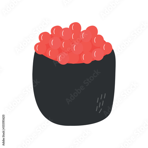 Cartoon red caviar gunkan sushi. Japanese cuisine, traditional food