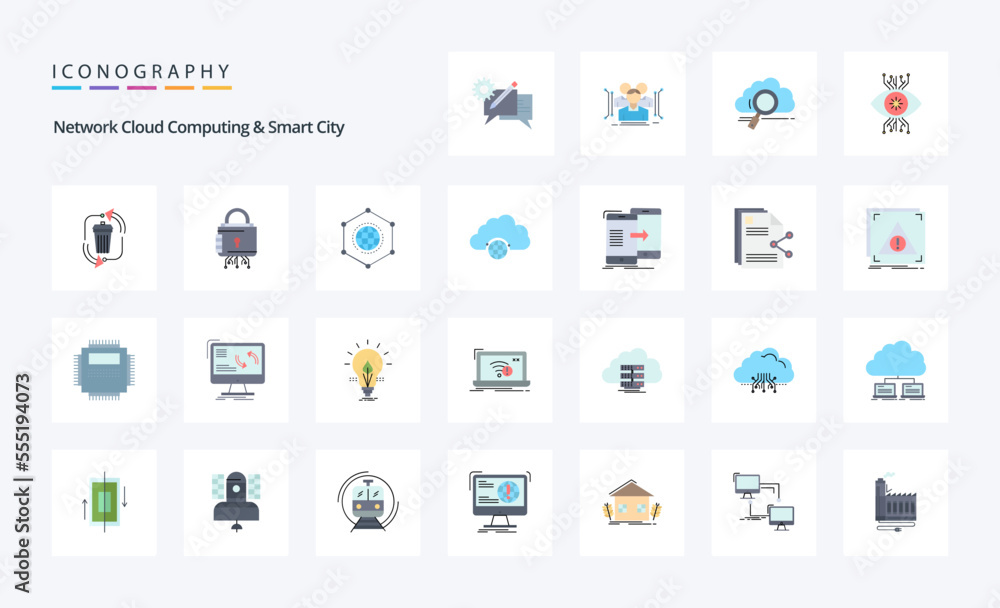 25 Network Cloud Computing And Smart City Flat color icon pack
