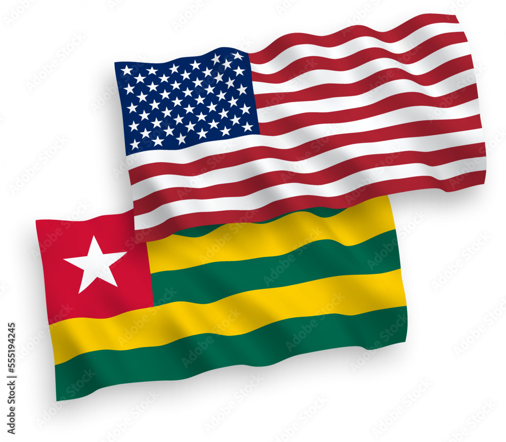 Fototapeta premium Flags of Togolese Republic and America on a white background
