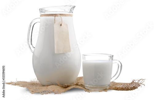 Fresh organic milk in a glass jug