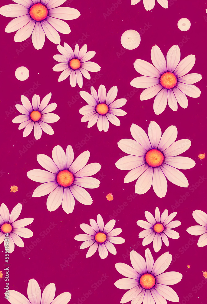 Cute flowers on pink background Generative AI