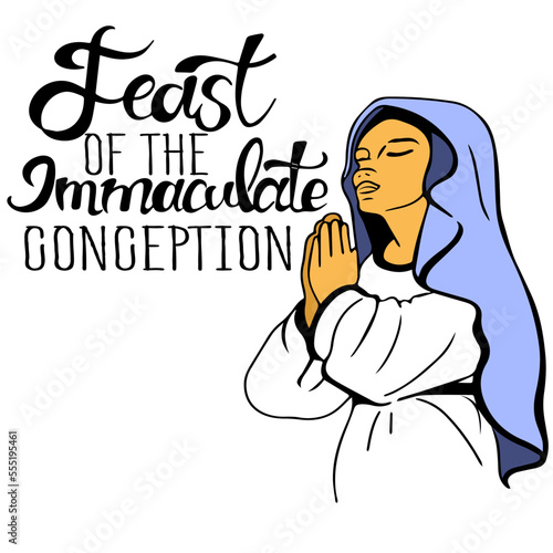the feast of the Immaculate Conception of the Blessed Virgin Mary in heaven. Annunciation of the Most Holy Theotokos. The mother of Jesus Christ to pray, accepting the good news. woman prays.