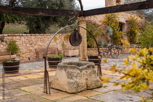 Ancient stone well located in Francisco Gomez winery, Viella, Spain photo