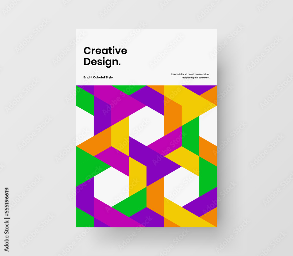 Trendy magazine cover A4 design vector illustration. Premium geometric shapes placard template.