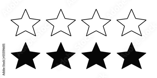 Set of stars icons. Black star icons for rating are isolated on white background. Vector, 2023