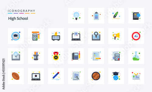 25 High School Flat color icon pack