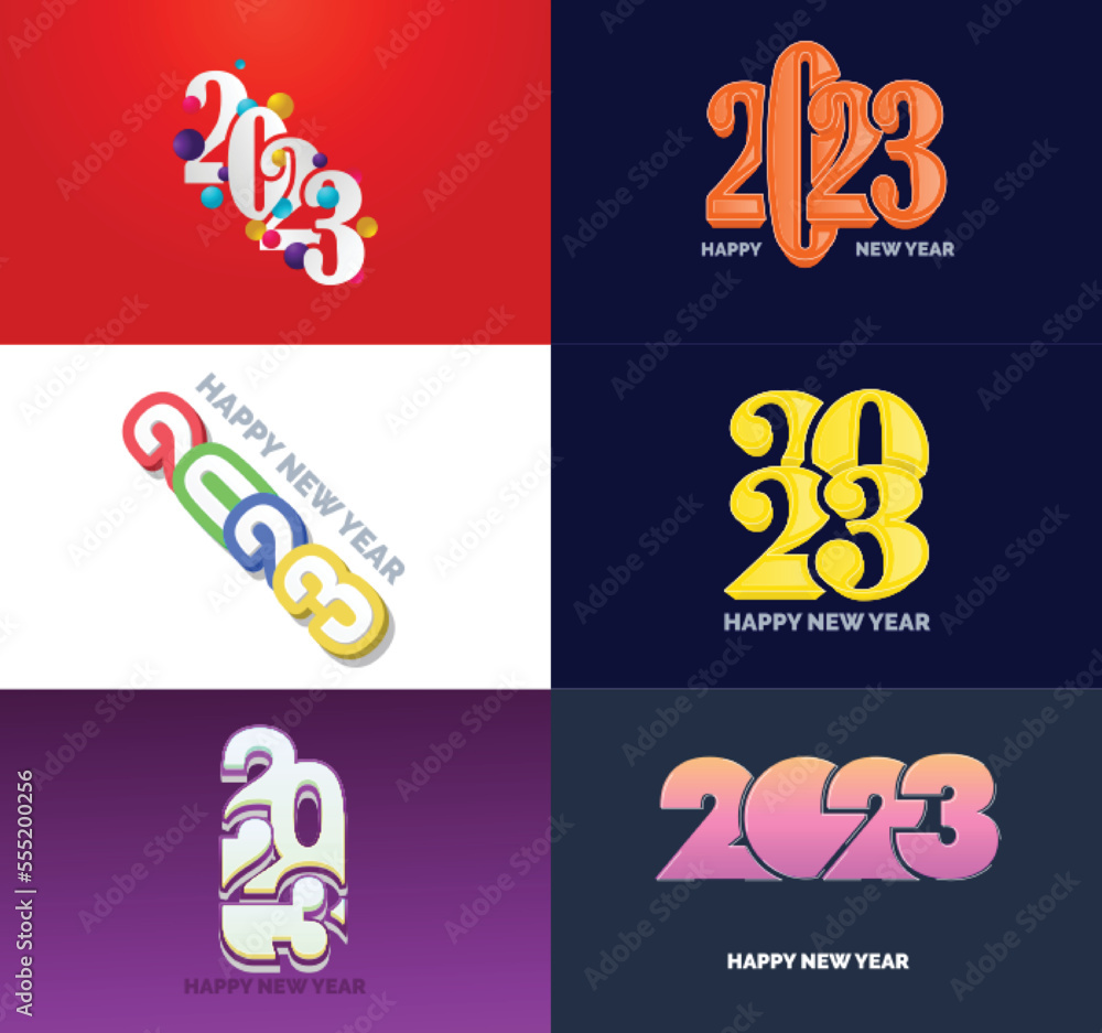 Big Set of 2023 Happy New Year logo text design 2023 number design template