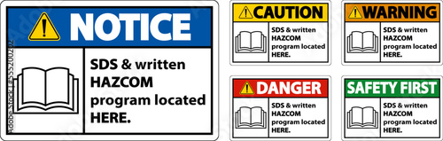 SDS and HazCom Located Here Sign On White Background