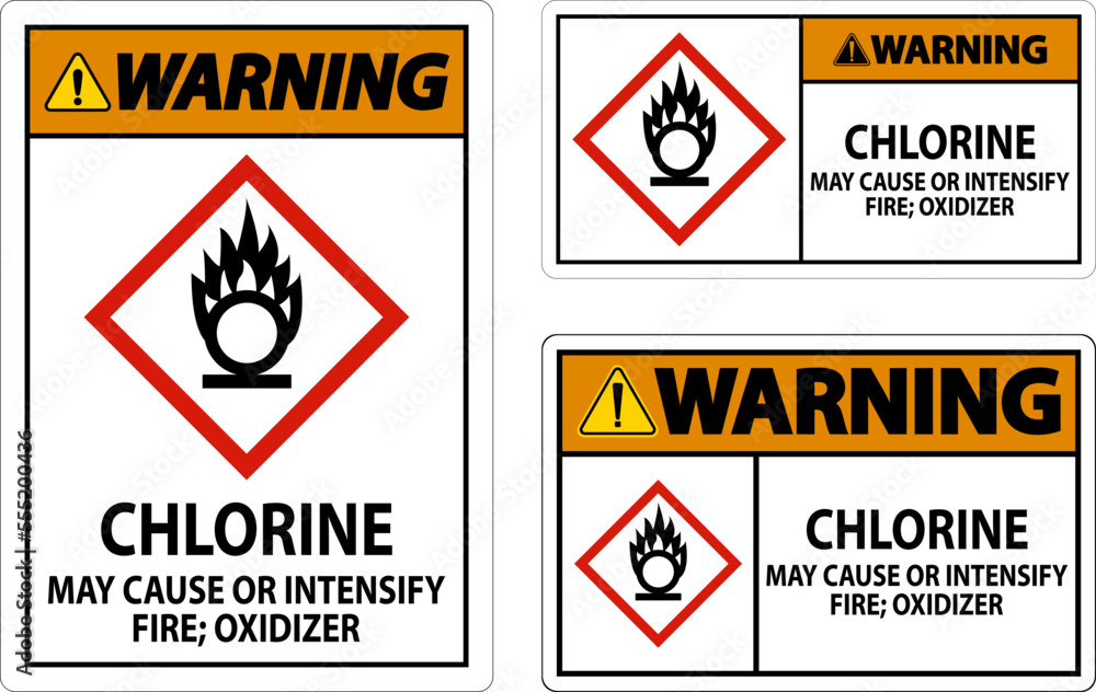 Warning Chlorine May Cause Or Intensify Fire GHS Sign Warning Chlorine May Cause Or Intensify Fire GHS Sign