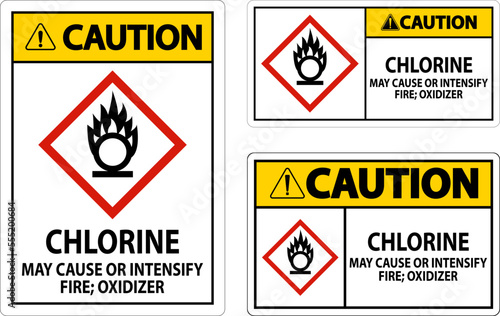 Caution Chlorine May Cause Or Intensify Fire GHS Sign