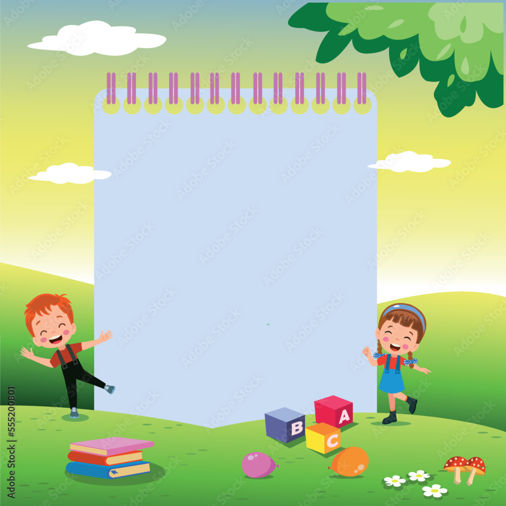Fototapeta premium nature outdoor with cute kids books and letter cubes