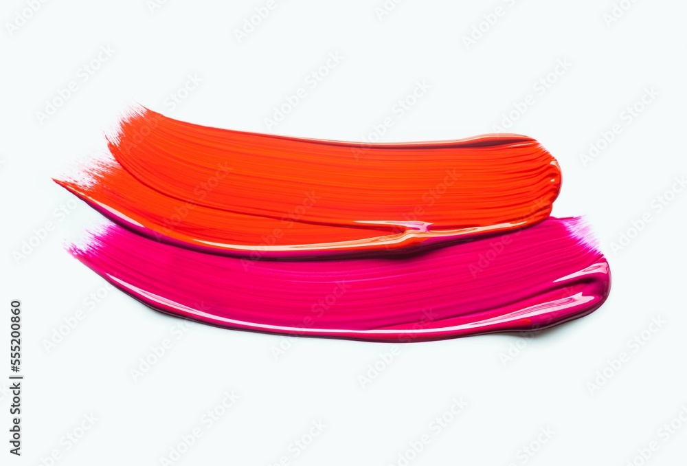 Liquid lipstick red and pink colored palette white isolated background Liquid lipstick red and pink colored palette white isolated background