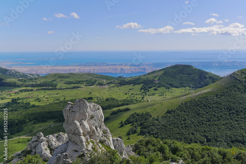 Tranquil view of Velebit Mountain range with Island Pag in the background, Veliki Papratnjak, Croatia