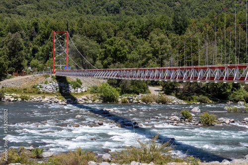 Pasarela Veguillas bridge over the Nuble River at San Fabian de Alico in Maule, Chile  photo