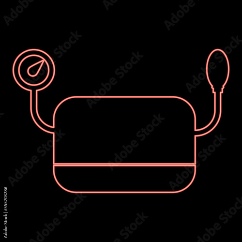 Neon blood pressure measuring device Tonometer apparatus Sphygmometer Aneroid Spygmos icon black color vector illustration flat style image red color vector illustration image flat style