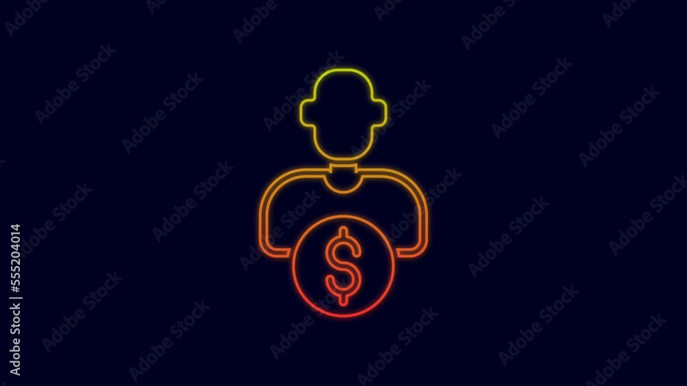 Glowing neon line Business investor or capital providers icon isolated on blue background. 4K Video motion graphic animation