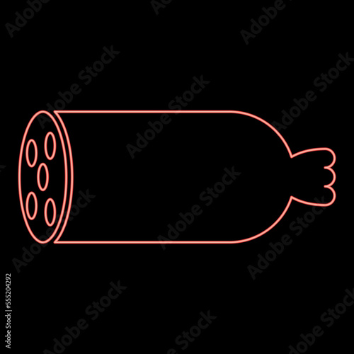 Neon boiled sausage Butcher product concept icon black color vector illustration flat style image red color vector illustration image flat style