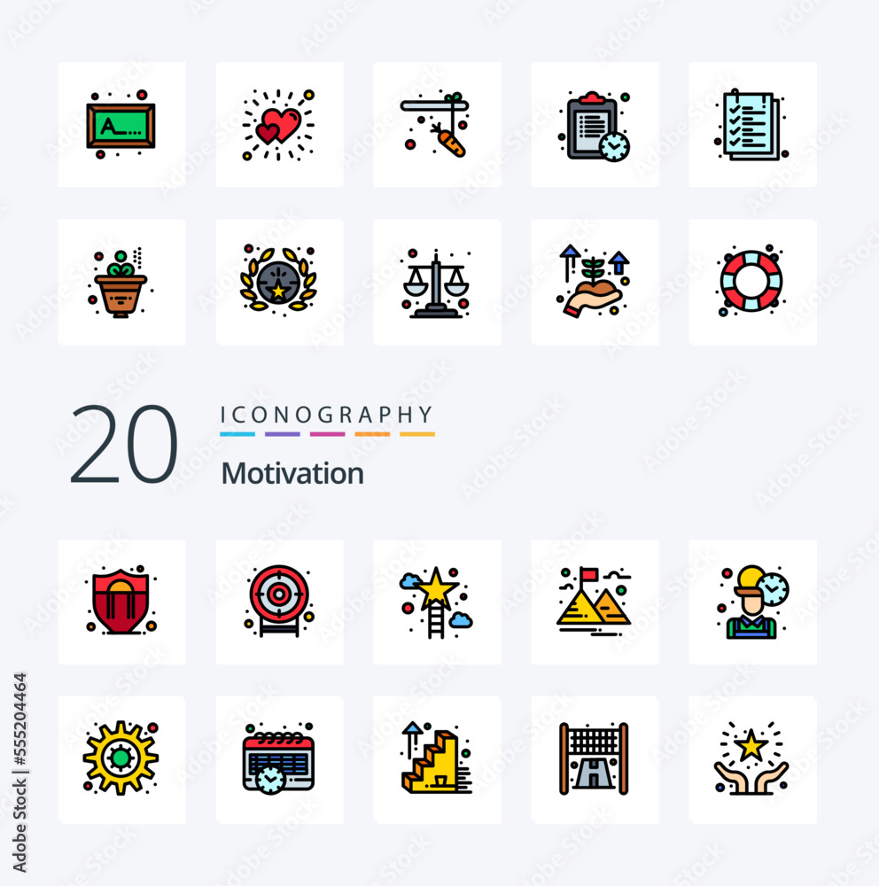 20 Motivation Line Filled Color icon Pack like worker office star employee landscape